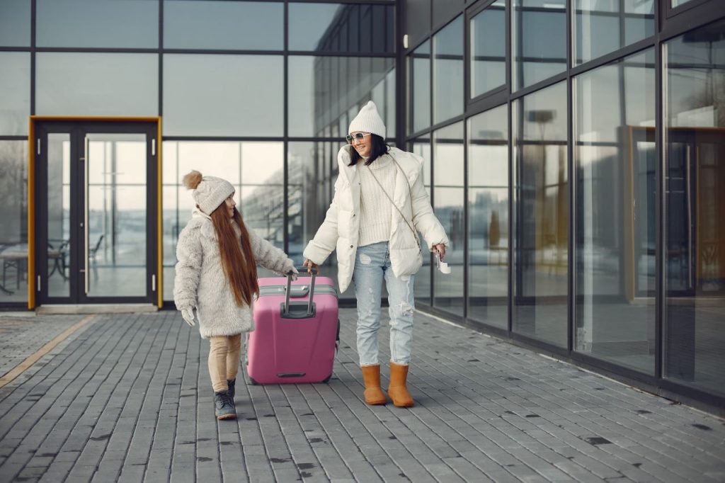 Mother and Child going to their taxi at Ashford International Railway Station